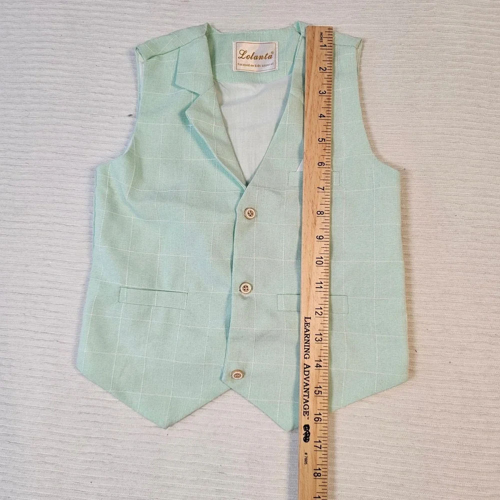 Lolanta Boys Mint Green Windowpane Check Formal Dress Vest Notched Lapel Pocket